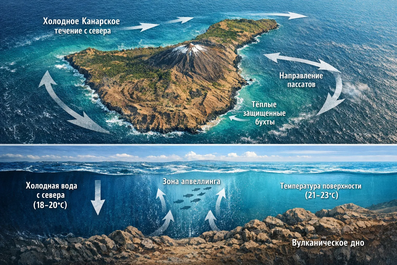 Почему вода на Тенерифе холодная — влияние Канарского течения и апвеллинга Схема Канарского течения у Тенерифе — причина холодной воды